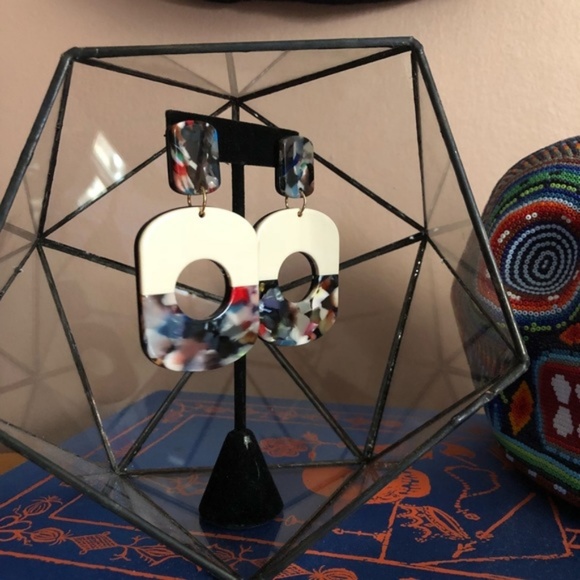 Costume Baldor Half Dip Lucite Acrylic Dangle Drop Color Block Ea - Picture 4 of 8